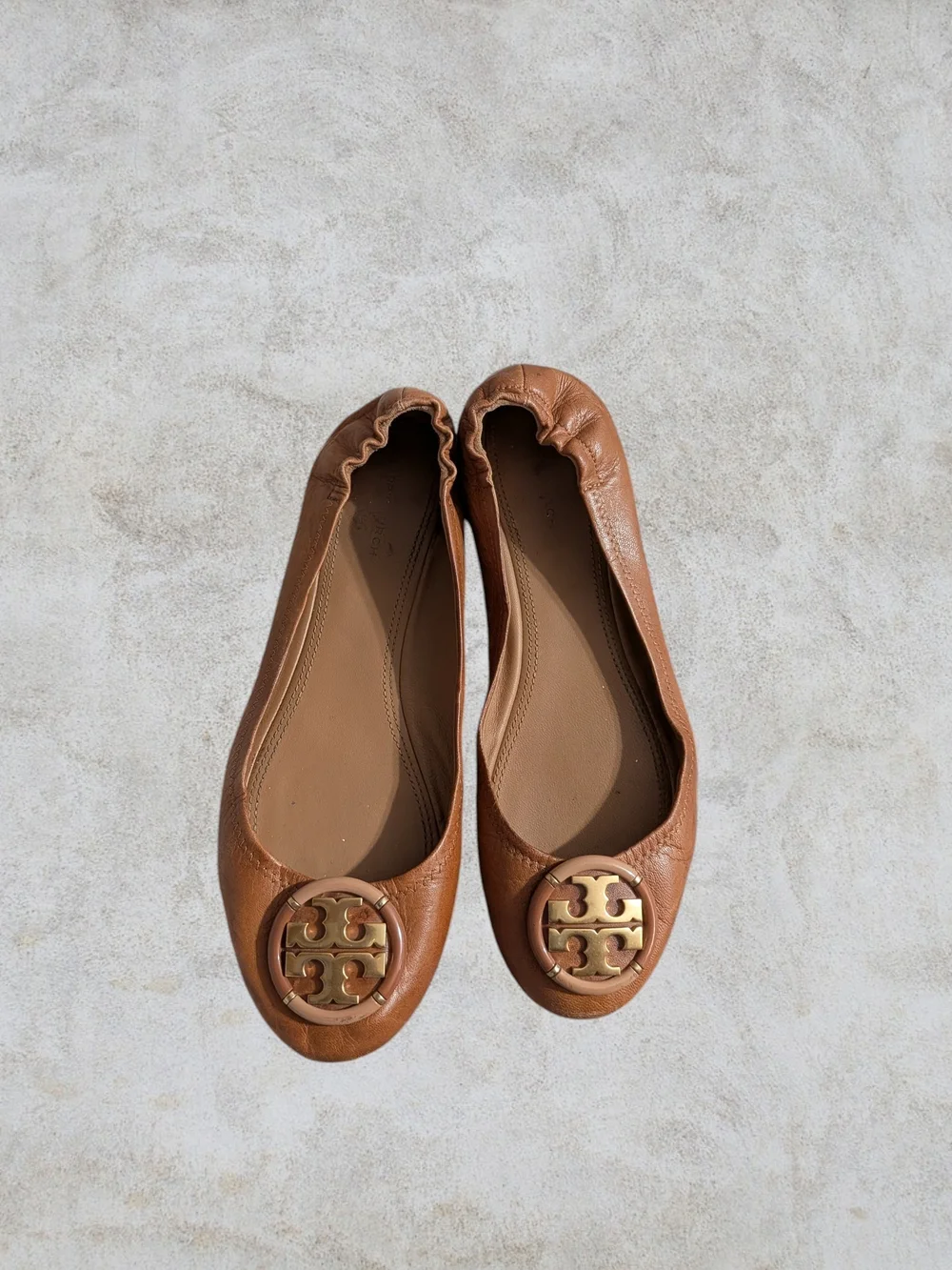 Tory Burch Brown Leather Logo Ballet Flat